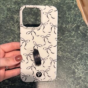 iPhone 16 pro max - Loopy Case Elegant Black Bow on White Phone Case